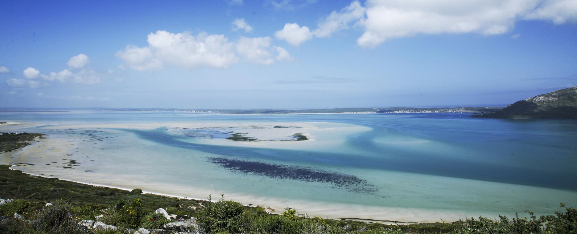 The Langebaan Lagoon with white sandbanks and turquoise water